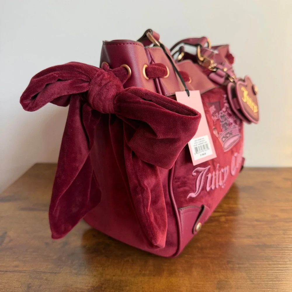 New Juicy Couture Juicy Crown Daydreamer Tote Shoulder Bag Cranberry Red